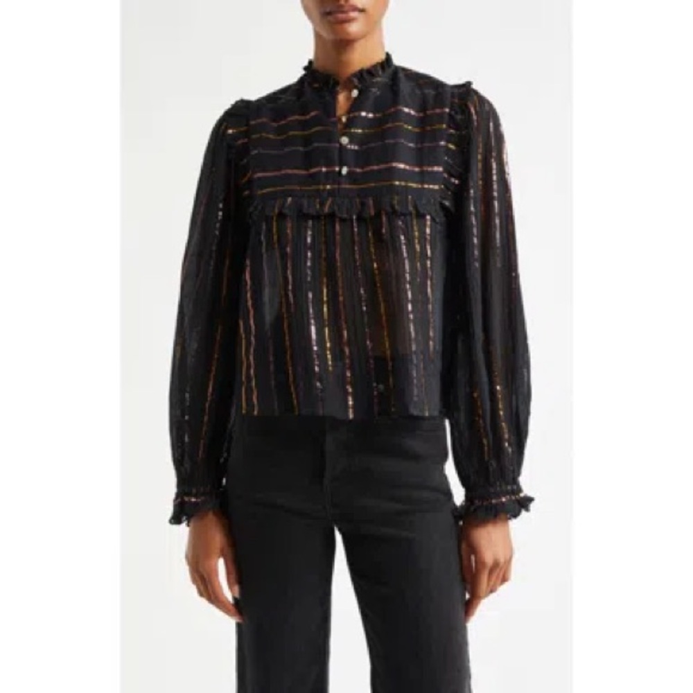 FARM Rio Black Blouse with Colorful Stripes